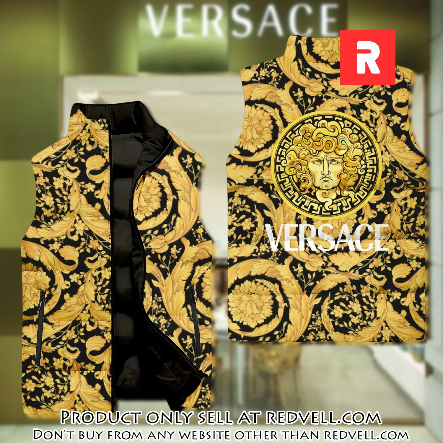 Versace yellow black logo type 02 luxury brand 3d sleeveless down jacket rv5337470